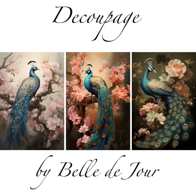 Feuille De Papier Cadeau Peacock on flower branches, decoupage (Créateur téléchargé)