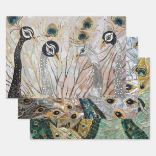 Feuille De Papier Cadeau Peacocks blancs en or Turquoise