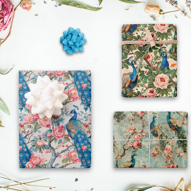 Feuille De Papier Cadeau Peacocks et fleurs (Créateur téléchargé)