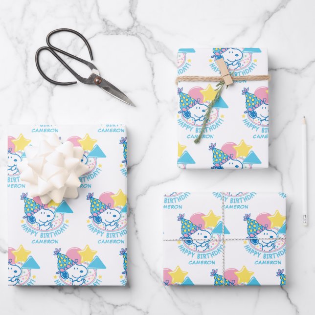 Feuille De Papier Cadeau PEANUTS | Snoopy Joyeux Ballons d'anniversaire (Recto)