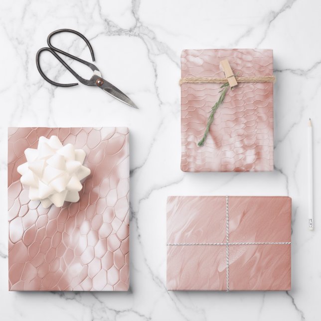 Feuille De Papier Cadeau Peau de serpent blanc rose or (Recto)