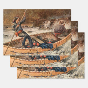 Feuille De Papier Cadeau "Pêche à la truite" Art occidental de Frank Feller
