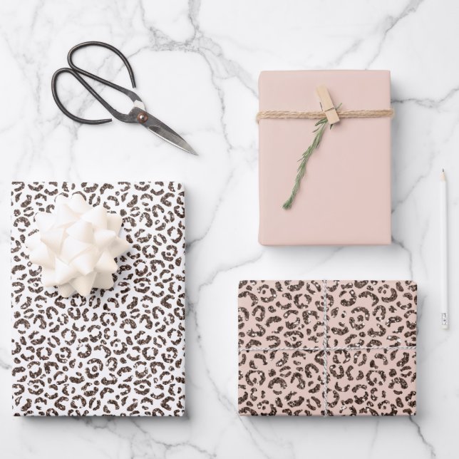 Feuille De Papier Cadeau Pêche au chocolat Brown au léopard Parties scintil (Recto)