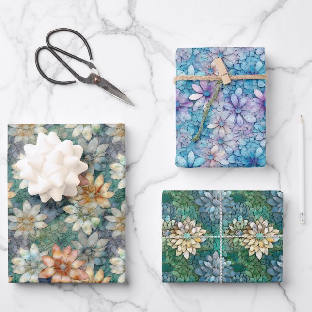 Feuille De Papier Cadeau Pêche blanc vert Floral (Recto)