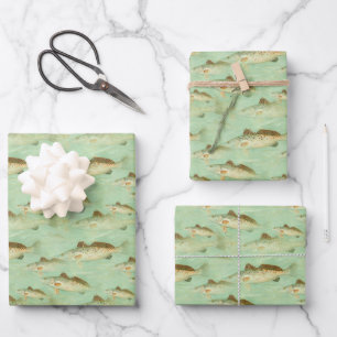 Feuille De Papier Cadeau Pêche Parti Motif Poisson Sport de Pêcheur