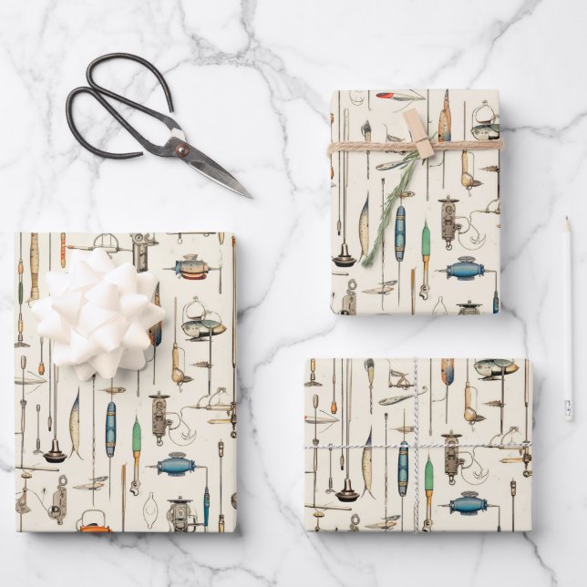 Feuille De Papier Cadeau Pêche Rod Lures S'Attaquer Sports (Recto)