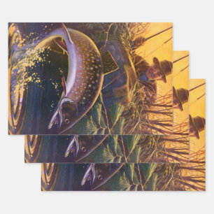 Feuille De Papier Cadeau Pêcheur de truite vintage, Pêche sportive