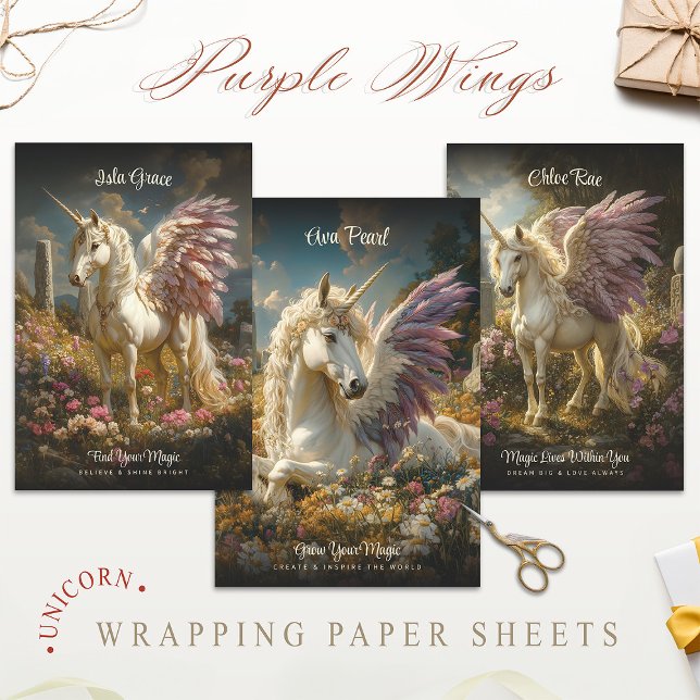 Feuille De Papier Cadeau Pégase Violet Cercle de Pierre Imaginaire Cheval M (Créateur téléchargé)