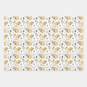 Feuille De Papier Cadeau Peigne de miel et fleurs d'abeilles