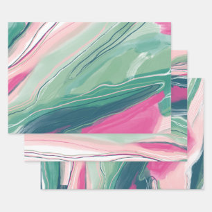 Feuille De Papier Cadeau Peinture à la main abstraite peinture marbré vert 