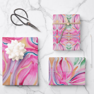 Feuille De Papier Cadeau Peinture Abstraite d'aquarelle florale