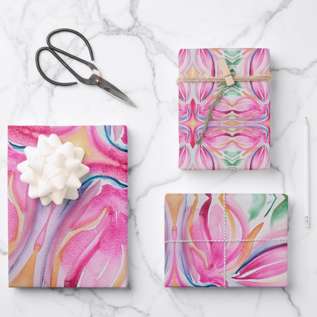 Feuille De Papier Cadeau Peinture Abstraite d'aquarelle florale (Recto)