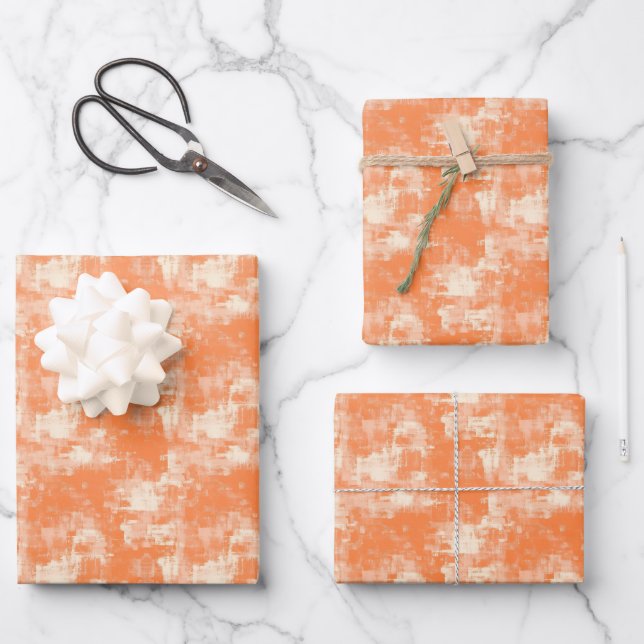 Feuille De Papier Cadeau Peinture Abstraite Orange & Crème (Recto)
