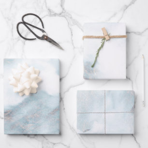 Feuille De Papier Cadeau Peinture bleue Grunge or blanc argenté