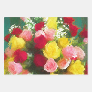 Feuille De Papier Cadeau Peinture Bouquet Rose - Jolie Art Fleur Originale