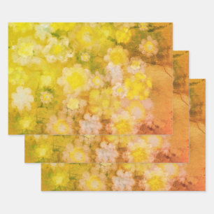 Feuille De Papier Cadeau Peinture d'aquarelle Abstraite de fleurs rétro