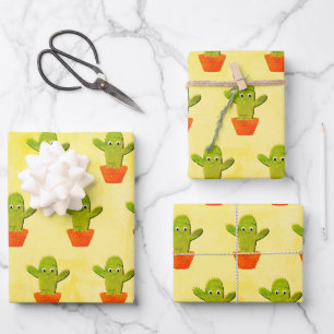 Feuille De Papier Cadeau Peinture de cactus en caricature