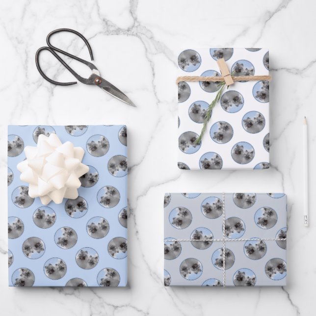 Feuille De Papier Cadeau Peinture Keeshond 2 Keeshonden Original Chien Art (Recto)