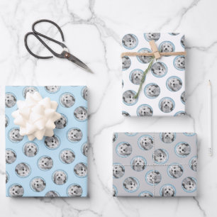 Feuille De Papier Cadeau Peinture Lowchen Argent et Crème Art original Chie