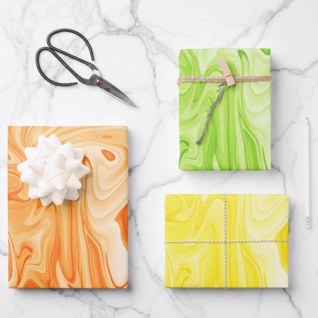 Feuille De Papier Cadeau Peinture marbrée Art Automne Couleurs Festif Amusa (Recto)