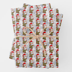 Feuille De Papier Cadeau Pembroke Welsh Corgi de Noël drôle portant une éch