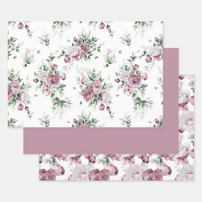 Feuille De Papier Cadeau Peonies Roses Luxuriantes Verdure Partout Motif (Lot)