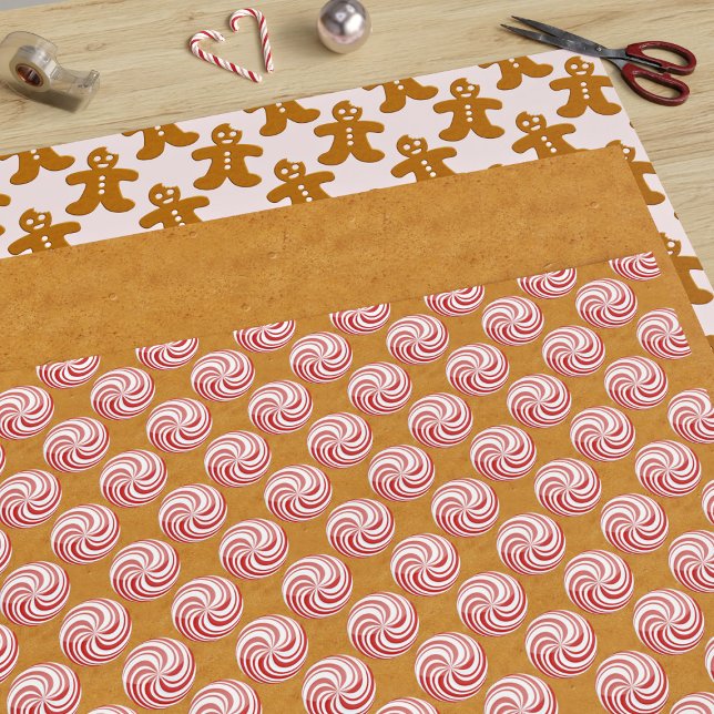 Feuille De Papier Cadeau Peppermenthe Bonbons Pink Gingerpain Homme Noël (A festive gingerbread and peppermint candy inspired gift wrap just for you)