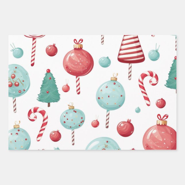 Feuille De Papier Cadeau Peppermenthe Lollipop SweetShop Noël (Devant)