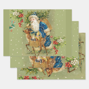 FEUILLE DE PAPIER CADEAU PÈRE NOËL AVEC DES CADEAUX DE CERFS ET DE NOËL EN 