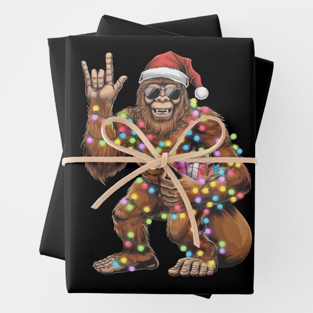 Feuille De Papier Cadeau Père Noël Bigfoot lumières de Noël Rock amusant (En situation)