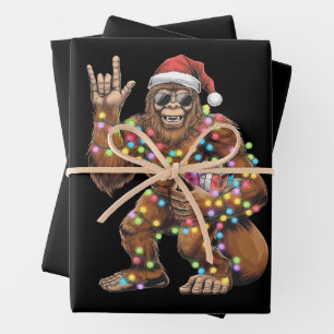 Feuille De Papier Cadeau Père Noël Bigfoot Lumières de Noël Rock Drôle