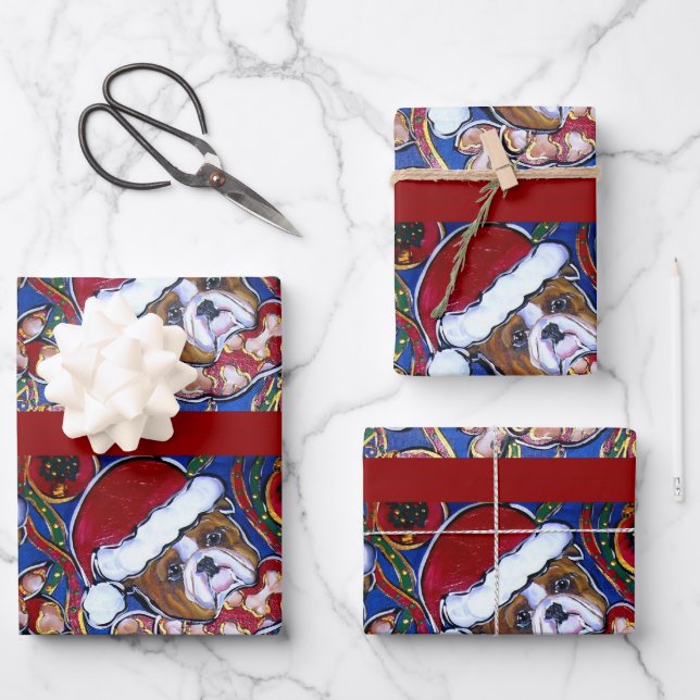 FEUILLE DE PAPIER CADEAU PÈRE NOËL BULLDOG (Recto)