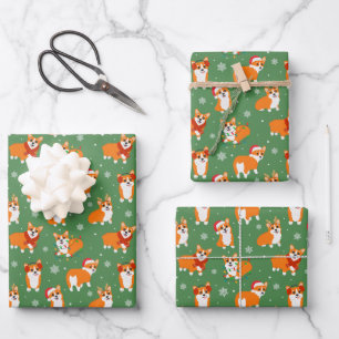 Feuille De Papier Cadeau Père Noël de Noël Renne Chien Corgi Heureux Animal