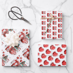 Feuille De Papier Cadeau Père Noël de Noël rouge vert Tasse à thé Cœurs Cad