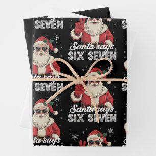 Feuille De Papier Cadeau Père Noël drôle dit six sept Noël 67 Meme Xmas