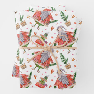 Feuille De Papier Cadeau Père Noël drôle et sapins de Noël 