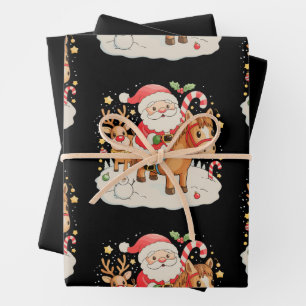 Feuille De Papier Cadeau Père Noël équitation Cheval mignon Noël Noël Noël 
