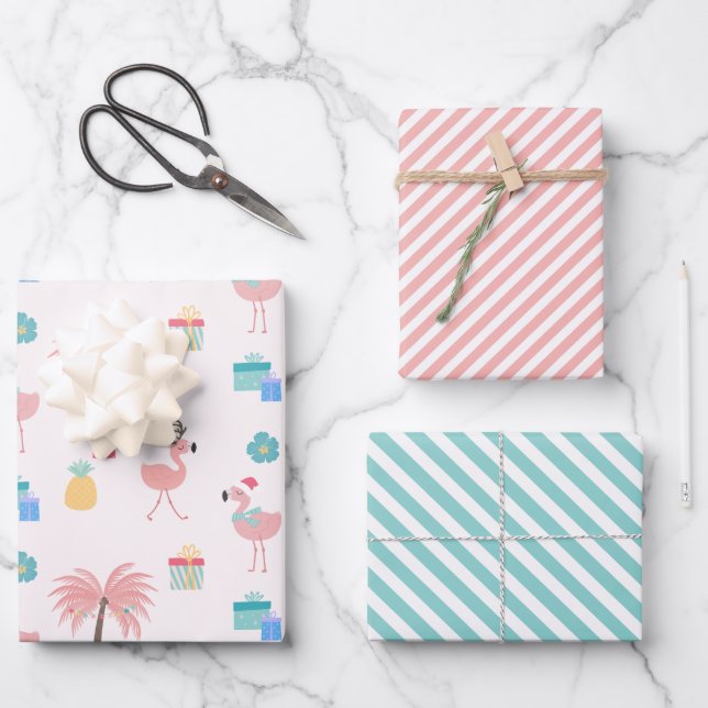 Feuille De Papier Cadeau Père Noël Flamingo Pattern Amusant rose Tropical N (Recto)