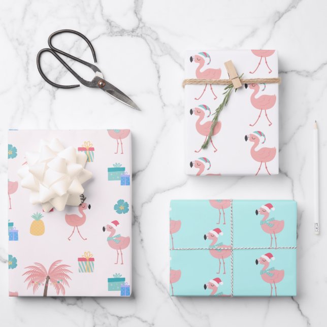 Feuille De Papier Cadeau Père Noël Flamingo Pattern Amusant rose Tropical N (Recto)