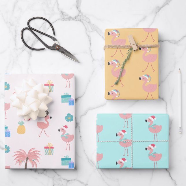 Feuille De Papier Cadeau Père Noël Flamingo Pattern Amusant rose Tropical N (Recto)