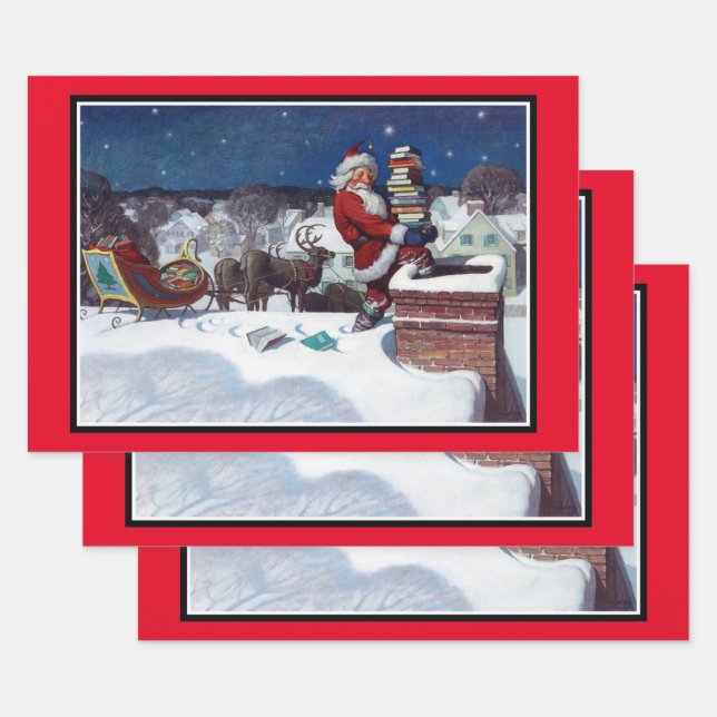 Feuille De Papier Cadeau Père Noël livre des livres (Lot)