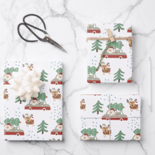 Feuille De Papier Cadeau Père Noël Moderne Forêt enneigée Noël