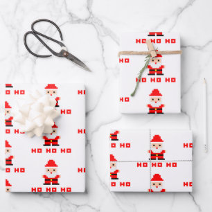 Feuille De Papier Cadeau Père Noël Pixel Art 4