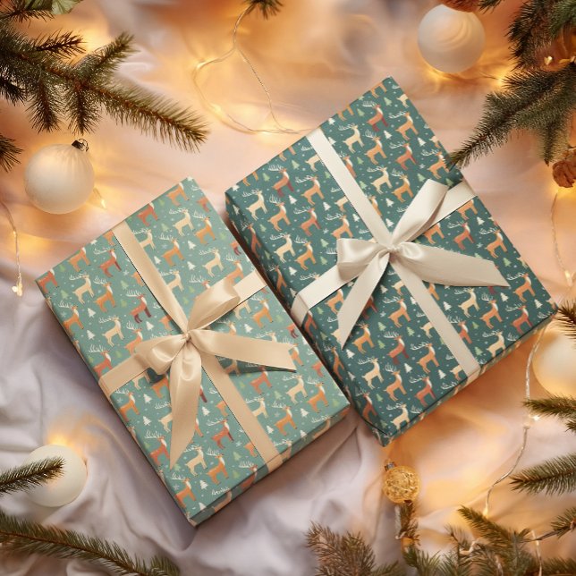 Feuille De Papier Cadeau Père Noël Reindeer rétro (Créateur téléchargé)