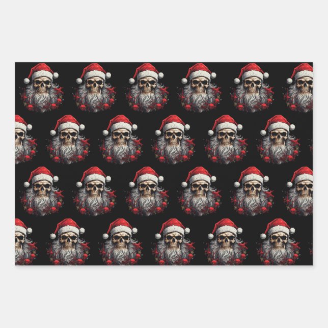 Feuille De Papier Cadeau Père Noël Skull (Devant)