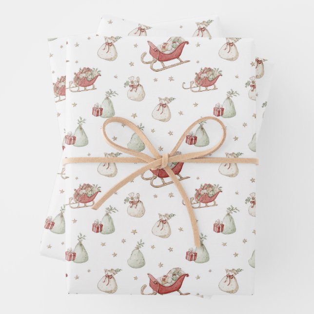 Feuille De Papier Cadeau Père Noël Sleigh Motif (En situation)
