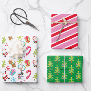 Feuille De Papier Cadeau Père Noël, Snowmen & Reindeer