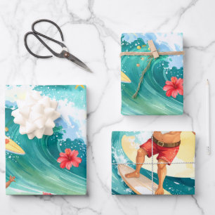 Feuille De Papier Cadeau Père Noël surfant Noël à Hawaï