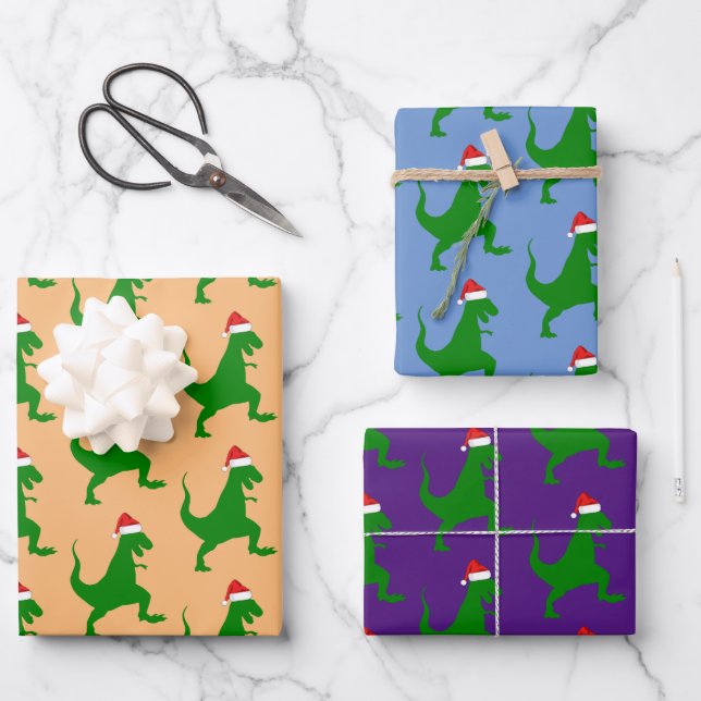 Feuille De Papier Cadeau père Noël T-Rex (Recto)