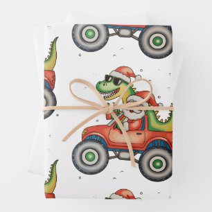 Feuille De Papier Cadeau Père Noël T Rex Dinosaur Monster Truck Noël Noël
